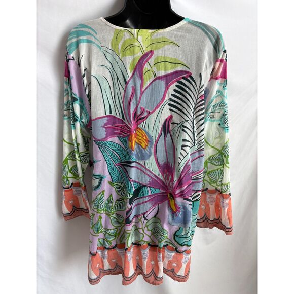 India Boutique Multicolor Embroidered Floral Tunic One Size Jeweled Tropical - Picture 5 of 10